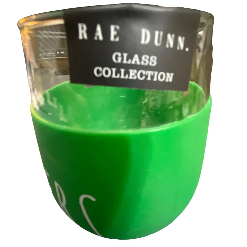 NEW Rae Dunn CHEERS Stemless 🍷 Glass in Green Silicone Sleeve